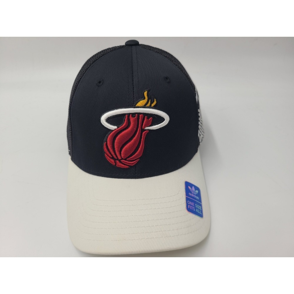 Miami Heat Adidas Trefoil Mesh Flex Fitted OSFA Hat Cap Men NBA Black White Red